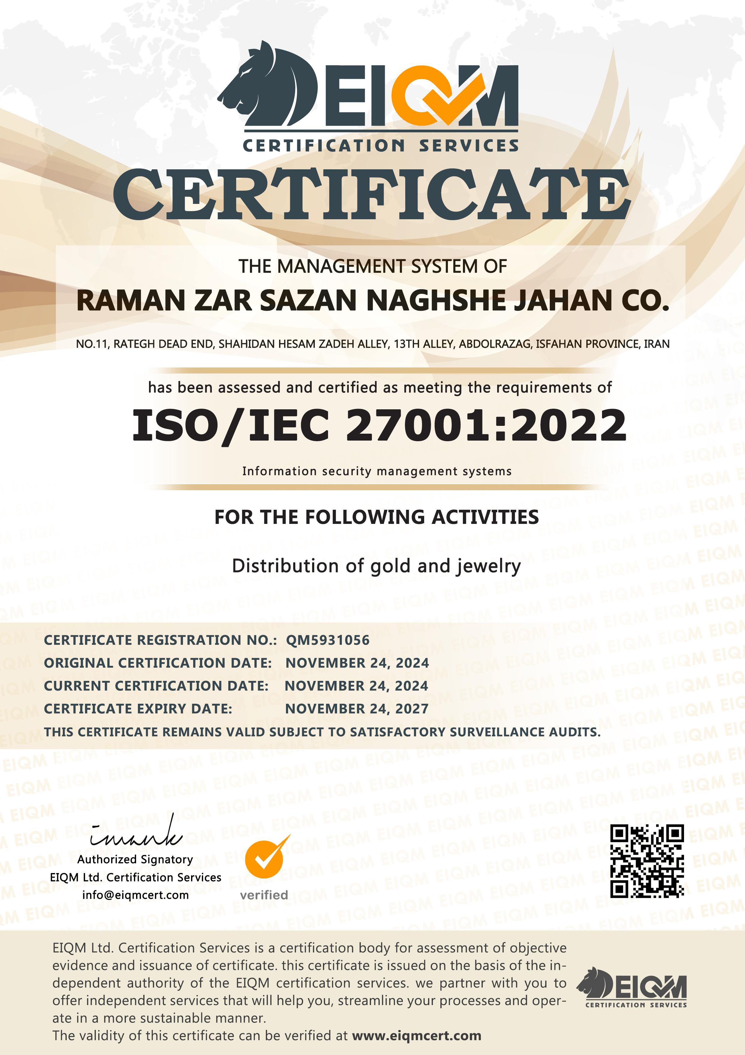 ISO 27001 Certificate